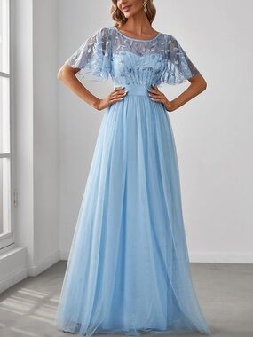 Ever pretty A-Line Short Sleeve Embroidery Floor Length Evening Dresses size 10